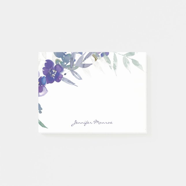 Bloco De Notas Aquarela roxa floral personalizada (Frente)