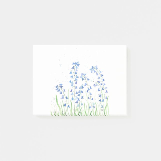 Bloco De Notas Aquarela sinos azuis flores floresta bosques chic (Frente)
