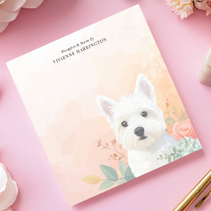 Bloco De Notas Aquarela Westie Floral Pastel Personalizada