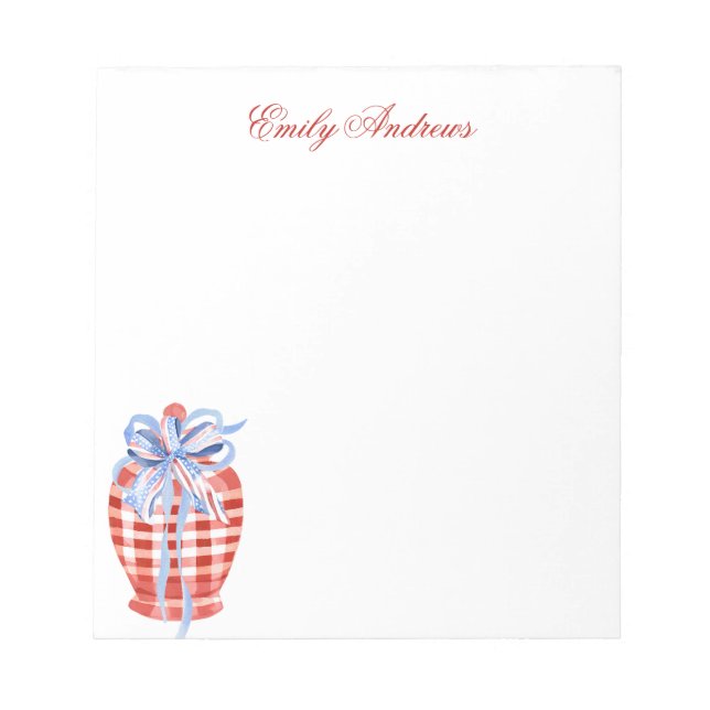 Bloco De Notas Arco Gingham Ginger Jar, Vermelho e Branco, de Aqu (Frente)