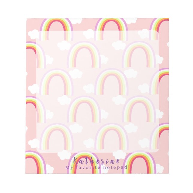 Bloco De Notas Arco-íris com Nuvem Rosa (Frente)