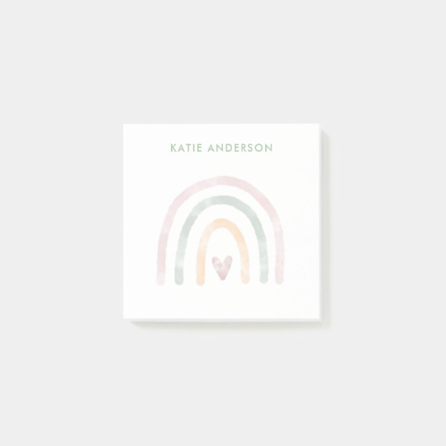 Bloco De Notas Arco-Íris Moderno de Aquarela com Coração (Frente)
