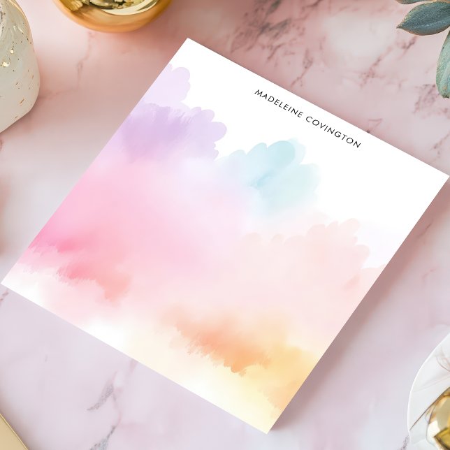 Bloco De Notas Arco-íris Pastel Suave de Aquarela Nome Personaliz (Criador carregado)