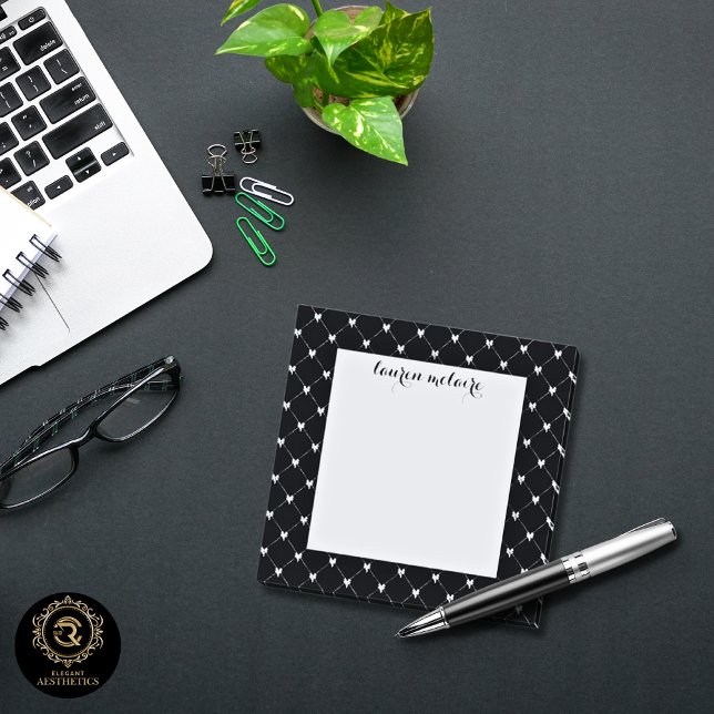 Bloco De Notas Arco Personalizado Preto e Rosa Script (Criador carregado)