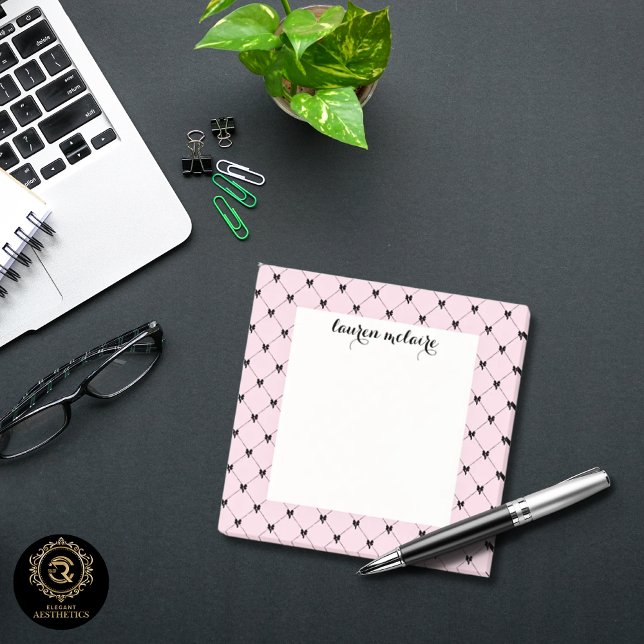 Bloco De Notas Arco Personalizado Rosa e Preto Script (Criador carregado)