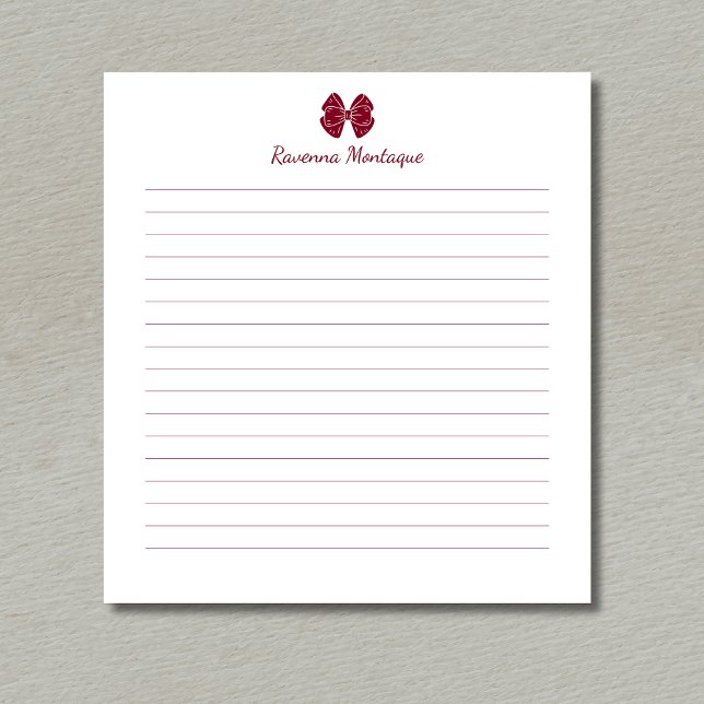 Bloco De Notas Arco Simples Borgonha Escrito Nome Personalizado L (Criador carregado)