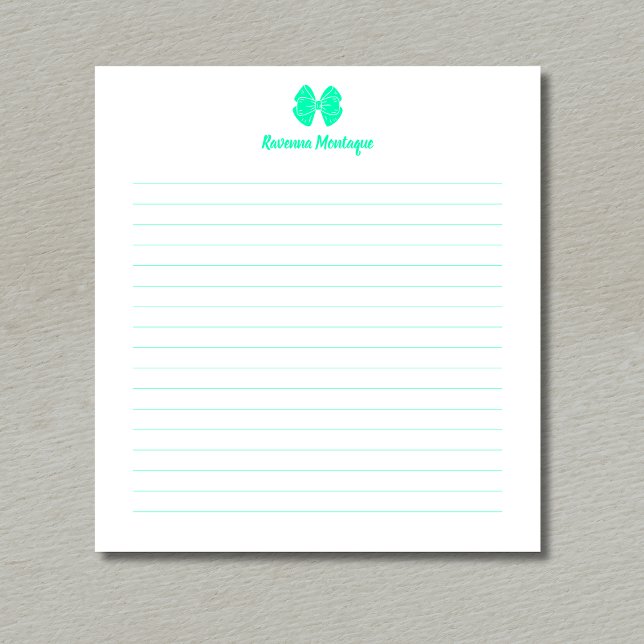 Bloco De Notas Arco Simples Verde Espuma do Mar com Nome Personal (Criador carregado)