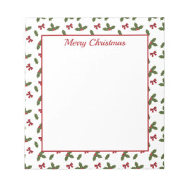 Bloco De Notas Arcos Vermelhos E Folhas De Natal Padrão E Texto