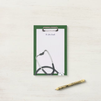 Bloco De Notas Área de Transferência Médica Verde com Estetoscópi