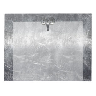 Bloco De Notas Aries Símbolo Zodiac no Estilo de Aço Prateado