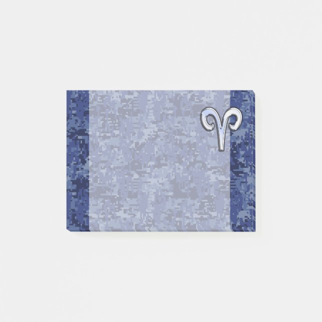 Bloco De Notas Aries Zodiac - Sinal no Marinho Blue Digital Camo  (Frente)