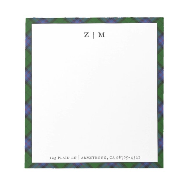 Bloco De Notas Armstrong Clan Tartan - Padrão de Xadrez (Frente)