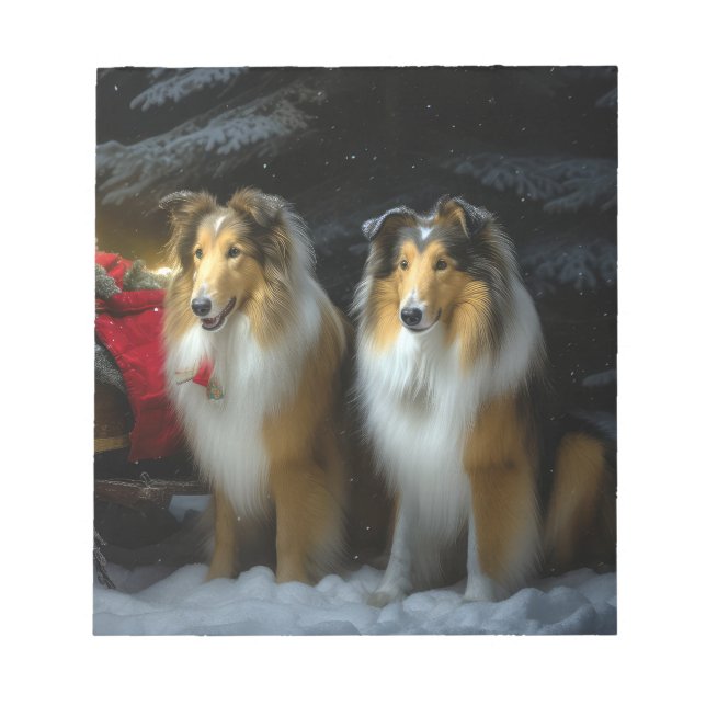 Bloco De Notas Arranjo de Natal de Collie Snowy Sleigh (Frente)