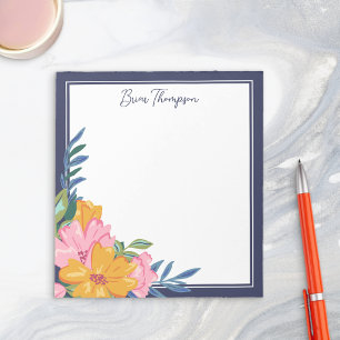 Bloco De Notas Arranjo Floral Moderno em Rosa e Amarelo