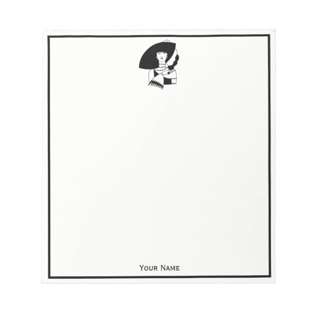 Bloco De Notas Art Deco Woman Em Big Hat Luva RL (Frente)