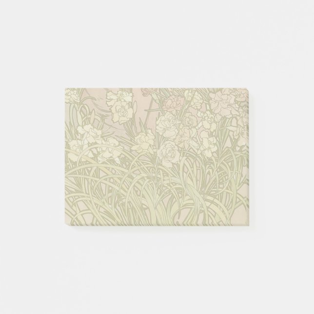Bloco De Notas Art Nouveau Alfonse Mucha Flores de cravo florais (Frente)