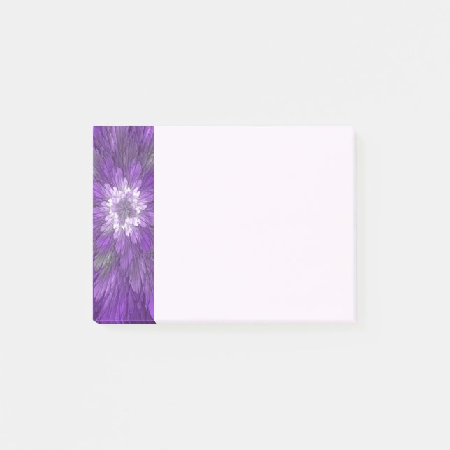 Bloco De Notas Arte abstrata fractal de flor roxa psicodélica (Frente)
