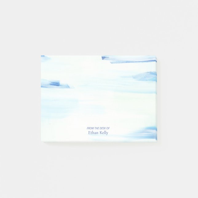 Bloco De Notas Arte Abstrata Oceano Azul Nome Personalizado (Frente)