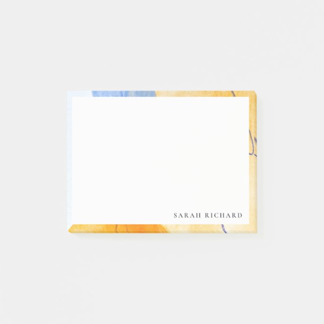 Bloco De Notas Arte abstrato Artística Amarela Azul (Frente)