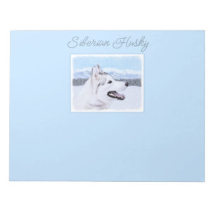 Bloco De Notas Arte de Cão Siberiana (Prata e Branca)