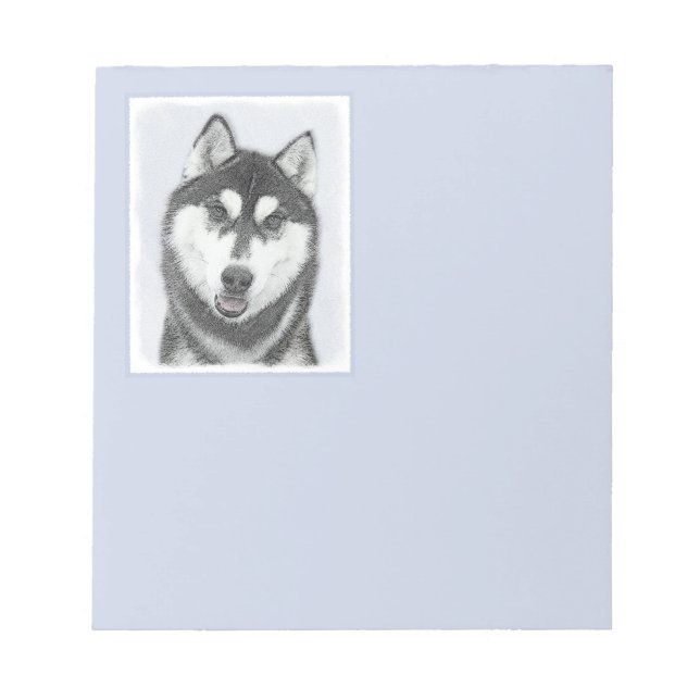 Bloco De Notas Arte de Cão Siberiana (Preto e Branco) (Frente)