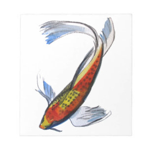 Bloco De Notas Arte de carpa japonesa em aquarela laranja Koi