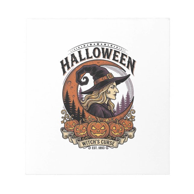 Bloco De Notas Arte de Gravura de Lua de Abóbora de Halloween de  (Frente)