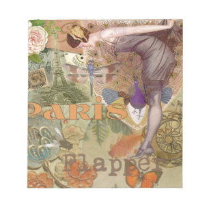 Bloco De Notas Arte Deco Colagem de Pavão Flapper Paris Antigo