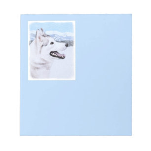 Bloco De Notas Arte do cão da pintura do rouco Siberian (prata e