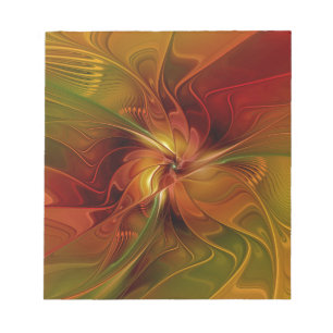 Bloco De Notas Arte Floral Fractal Abstrata Vermelha Laranja Marr