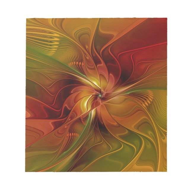 Bloco De Notas Arte Floral Fractal Abstrata Vermelha Laranja Marr (Frente)