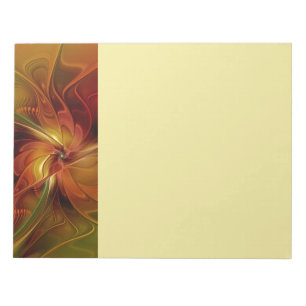 Bloco De Notas Arte Floral Fractal Abstrata Vermelho Laranja Marr