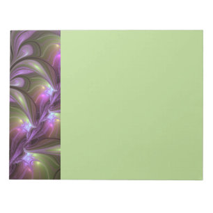 Bloco De Notas Arte Fractal Abstrata Colorida Violeta Roxo Caqui