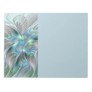 Bloco De Notas Arte fractal de fantasia de borboleta azul verde a