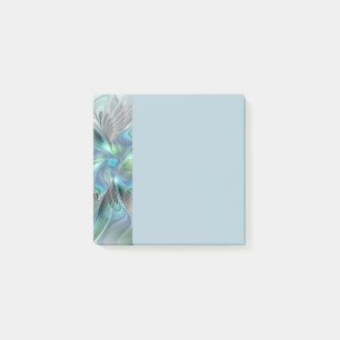 Bloco De Notas Arte fractal de fantasia de borboleta azul verde a