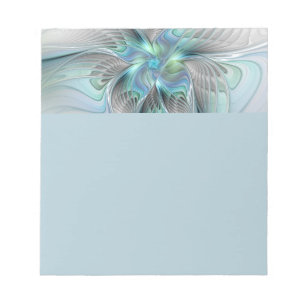 Bloco De Notas Arte fractal de fantasia de borboleta azul verde a
