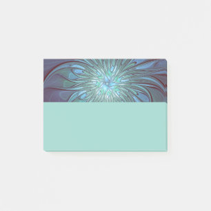 Bloco De Notas Arte fractal de flor azul moderna abstrata e trend