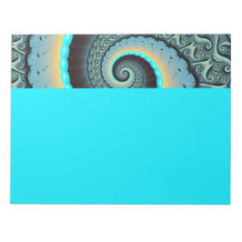 Bloco De Notas Arte Fractal Espiral Azul Turquesa Abstrato Laranj