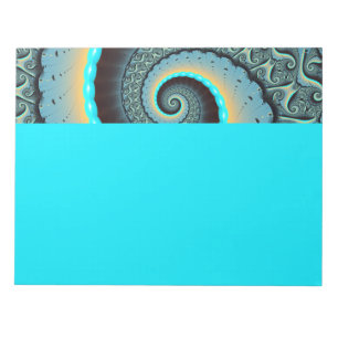 Bloco De Notas Arte Fractal Espiral Azul Turquesa Abstrato Laranj
