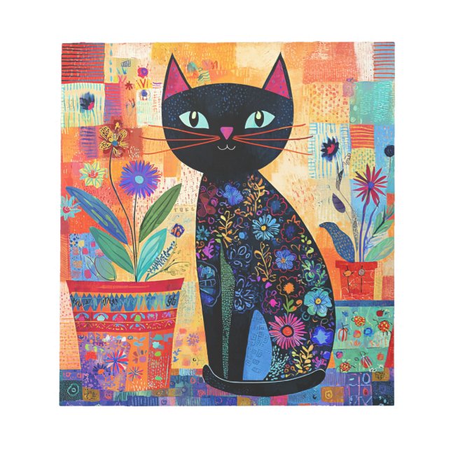 Bloco De Notas Arte Popular de Gato Preto (Frente)