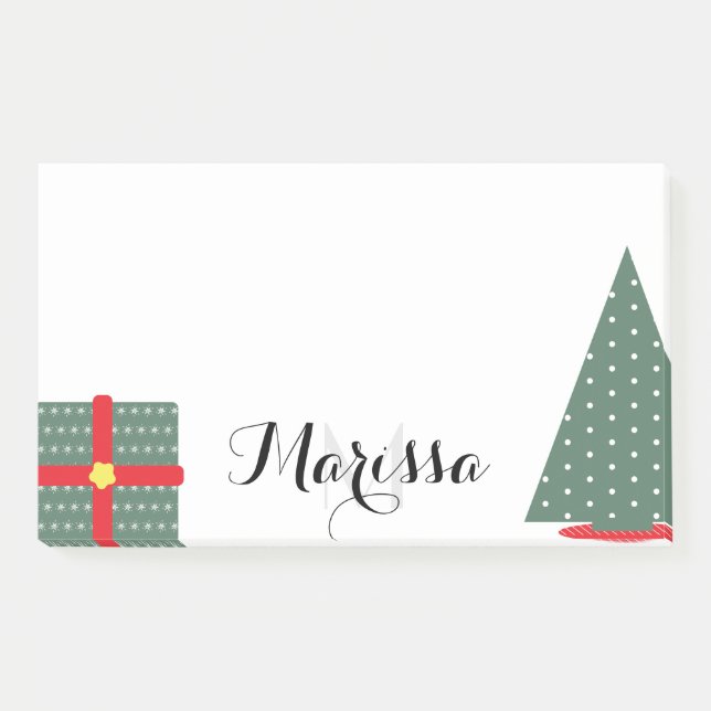 Bloco De Notas Árvore de Natal e Monograma Inicial de Presente (Frente)