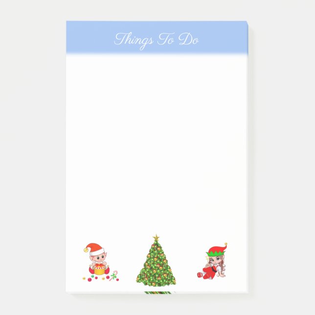Bloco De Notas Árvore de Natal & Elves Coisas Para Fazer Notas Po (Frente)