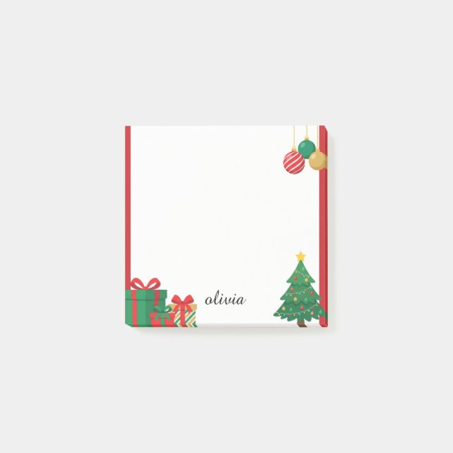 Bloco De Notas Árvore de Natal Fofo & Presente (Frente)