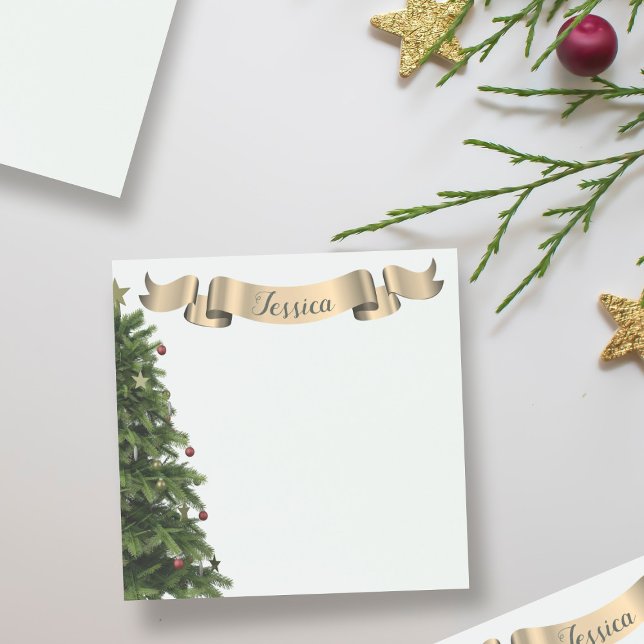 Bloco De Notas Árvore de Natal Verde Personalizada Festiva (Add your name to these festive Christmas tree post it notes and start making your lists)