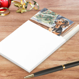 Bloco De Notas Árvore Natal Dachshund Sausing Cão Aquarela