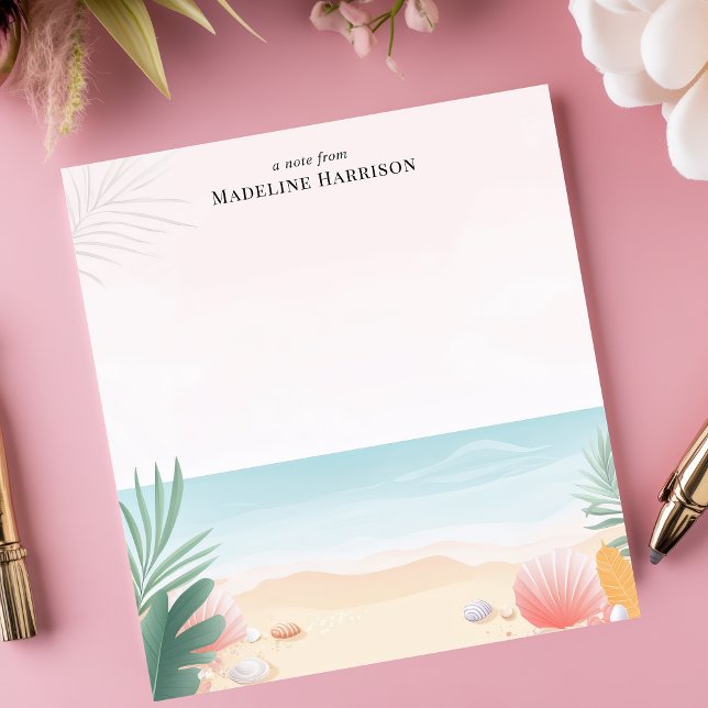 Bloco De Notas Árvores de Palma de Praia Tropical Nome Personaliz (Criador carregado)