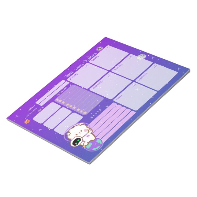Bloco De Notas Astronauta Kawaii no Planeador Semanal Universo (Inclinado)