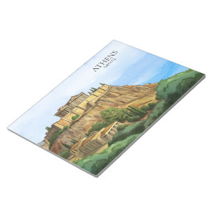 Bloco De Notas Atenas Grécia Aquarela Vistas Históricas