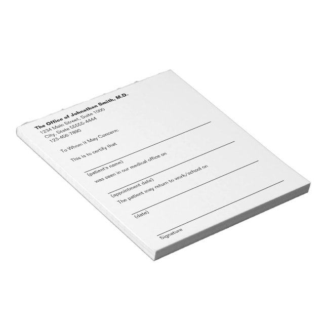 Bloco De Notas Atestado Médico Consultório Médico Nota de Doença  (Inclinado)