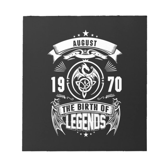 Bloco De Notas August Gift | 1970 Nascimento Das Legendas (Frente)